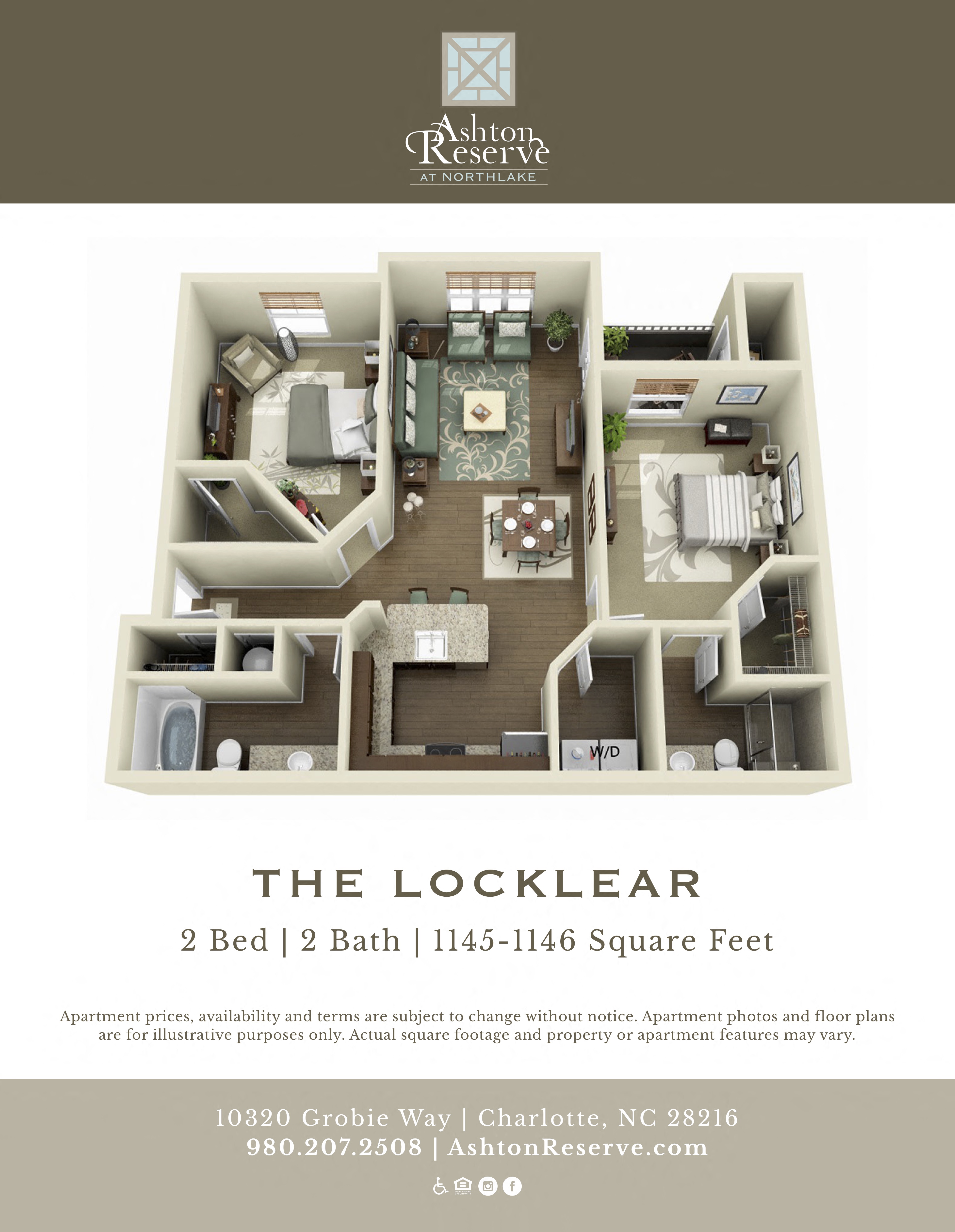 Floor plan for 2 beds, 2 baths, 1146 sqft